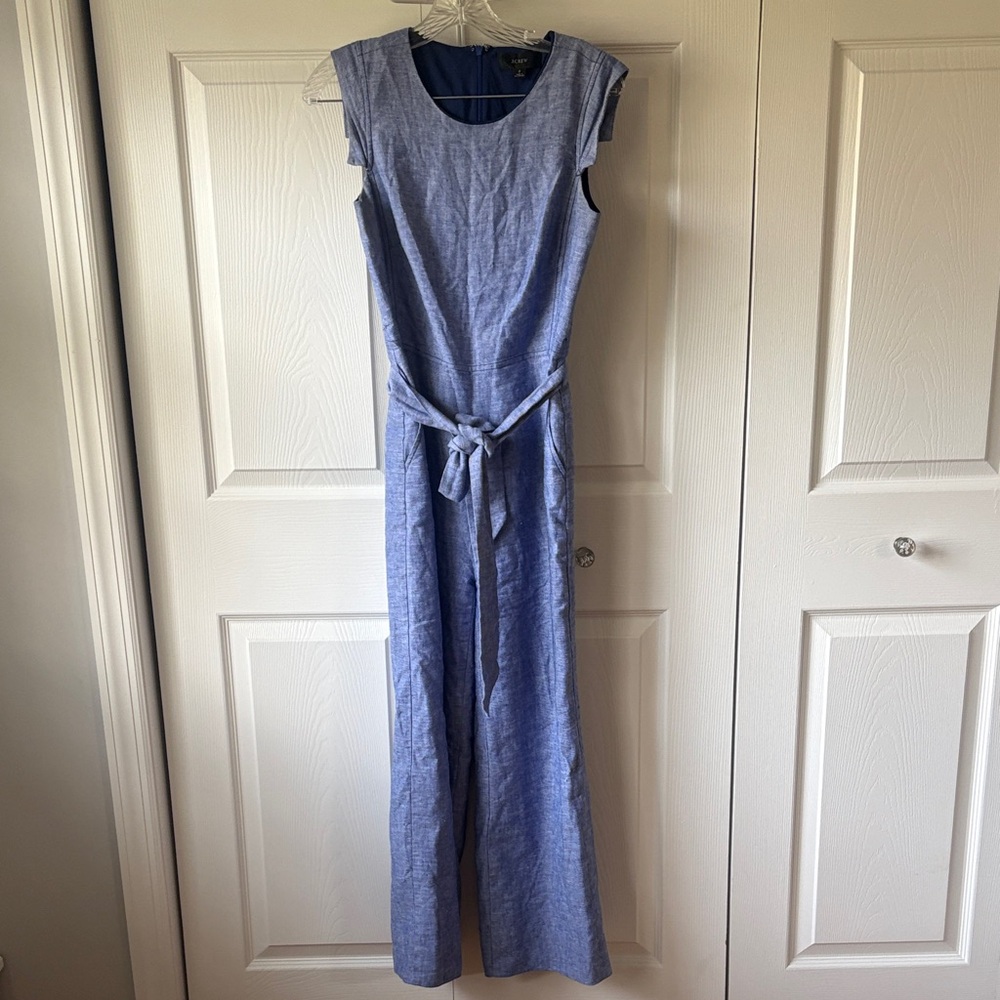 J. Crew Sleeveless Tie-Waist Wide-Leg Jumpsuit in Light Blue/Size 2
